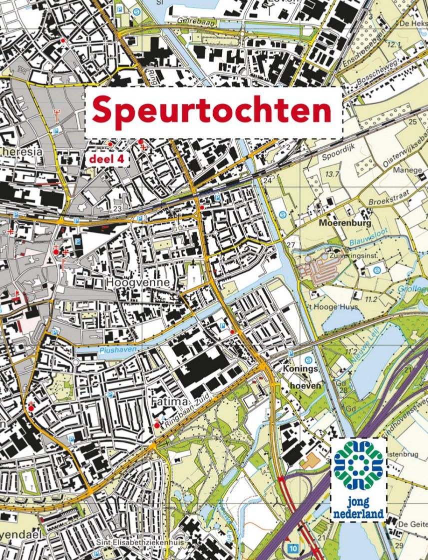 Cover spelboekje Speurtochten met als achtergrond een landkaart.